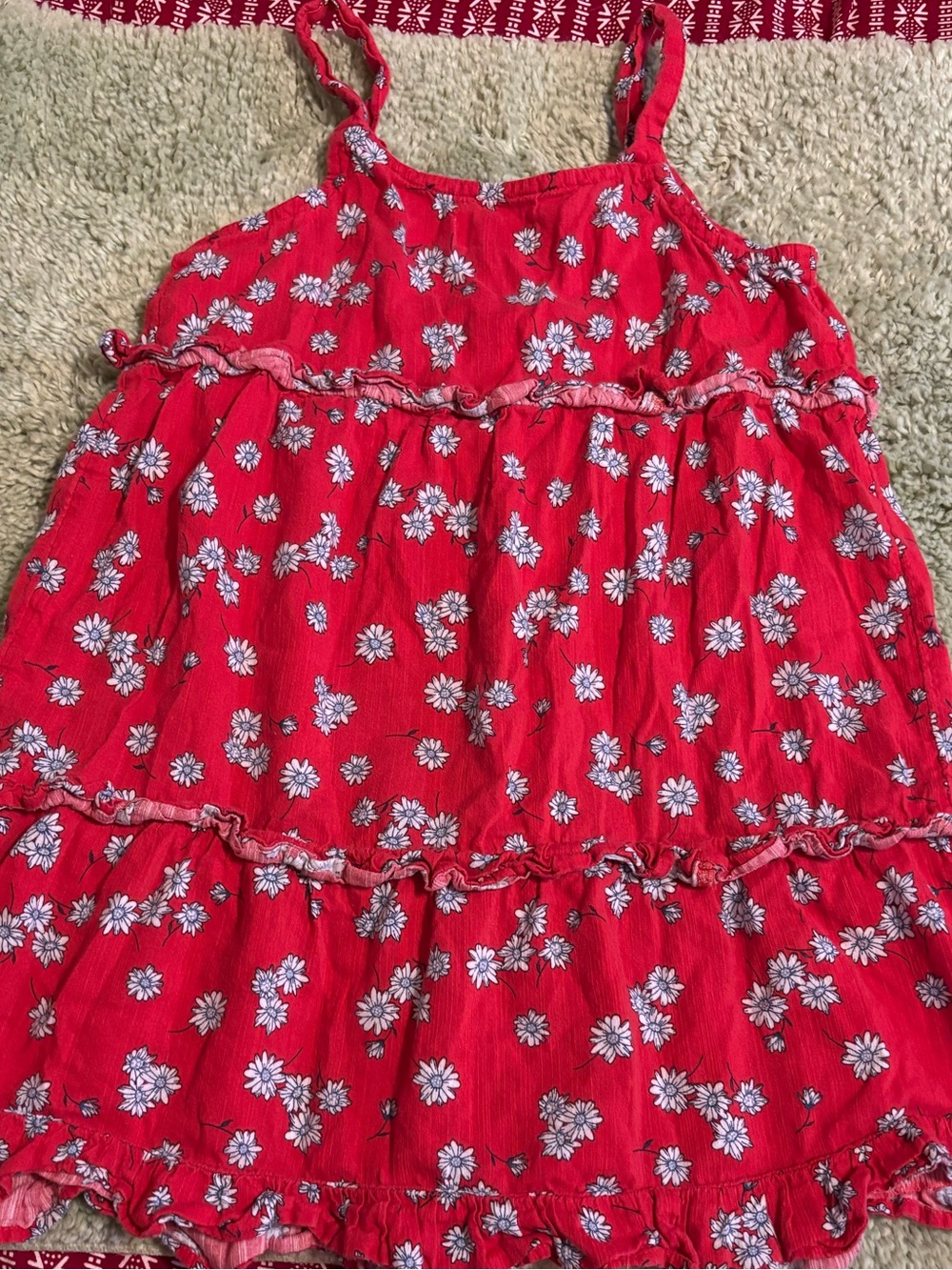 SO Girls Red Floral Tiered Ruffle Dress Size S(7)